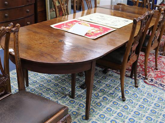 A George III mahogany D end dining table, with central drop leaf extends to 260 x 108cm